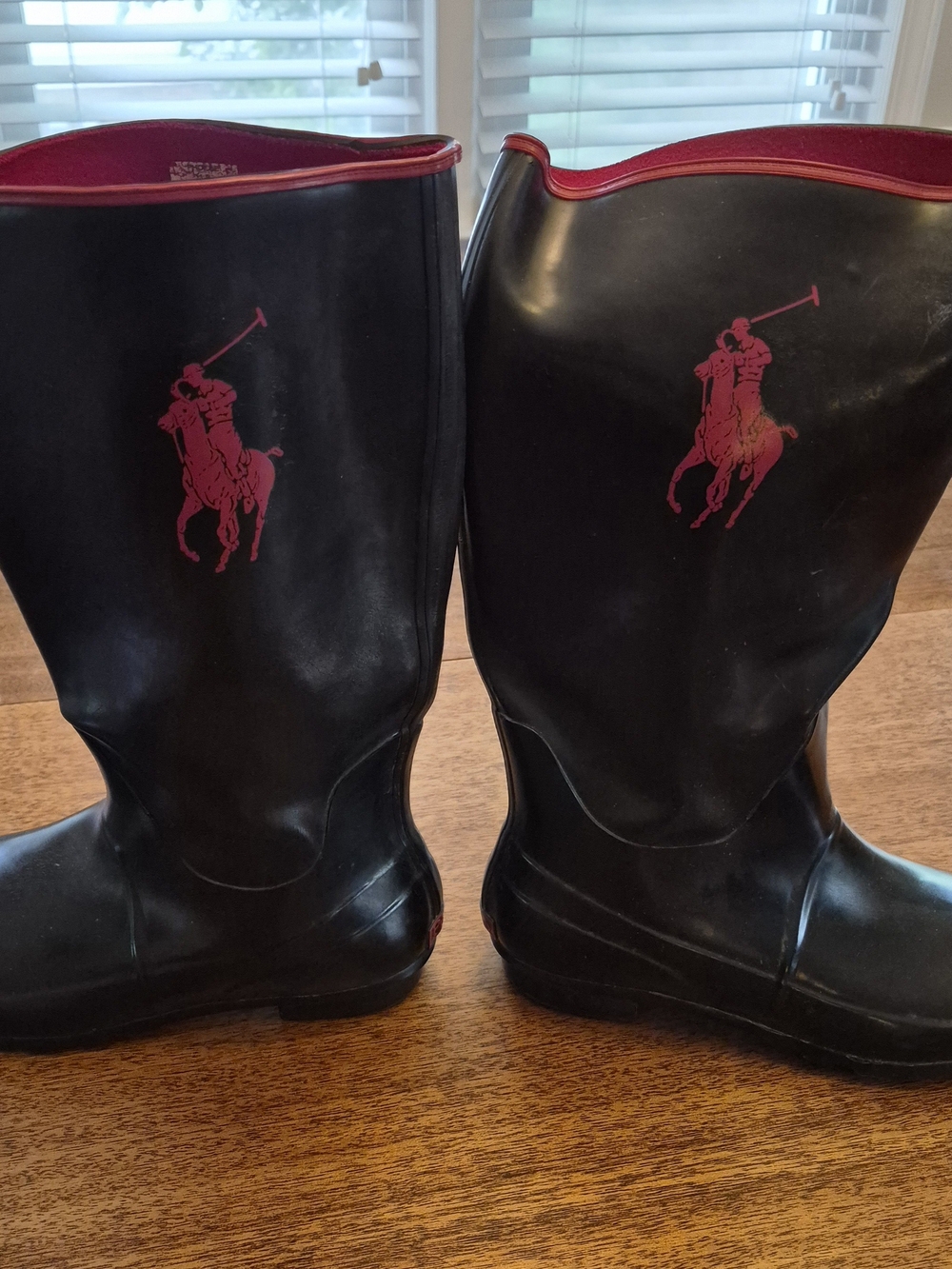 Ralph Lauren Black Rain‎ Boots with Red  Pony Logo Size 11 B/M
